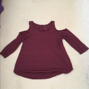 Burgundy and White Striped Tee